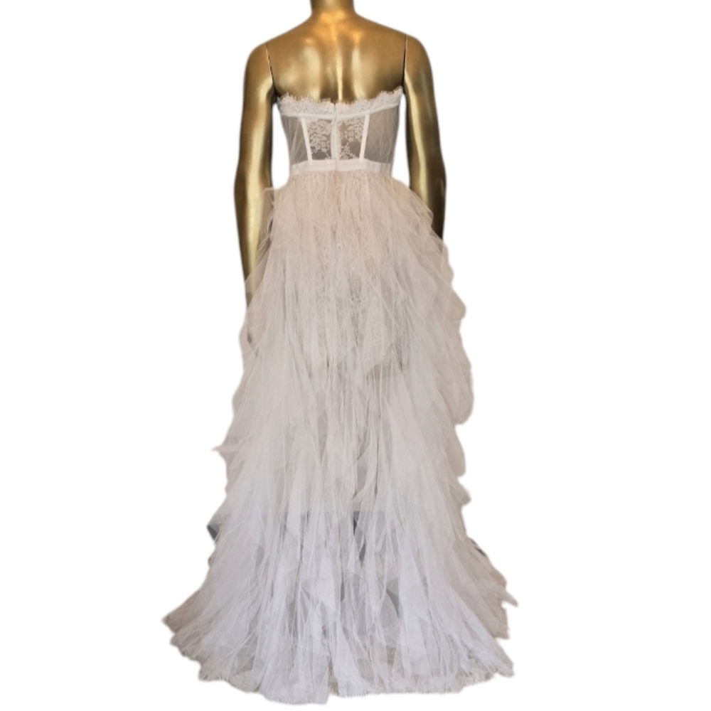 Luxxel Strapless Blush Pink Feather Tulle Gown - Picture 4 of 9